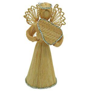 Vintage Abaca Straw Cone Angel with Halo Doll Holiday Ornament Decoration 5"